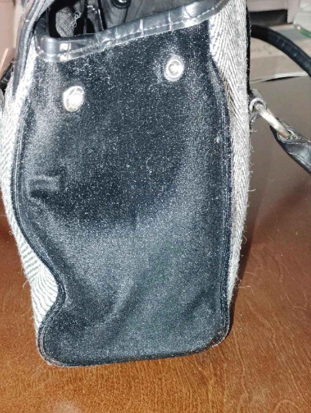 Black Patchwork Tote Bag with Decorative Accent